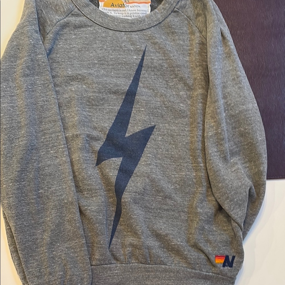Aviator Nation Charcoal Sweatshirt with Navy Lightning Bolt